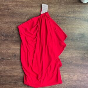 Cache Vibrant Red One-Shoulder Dress